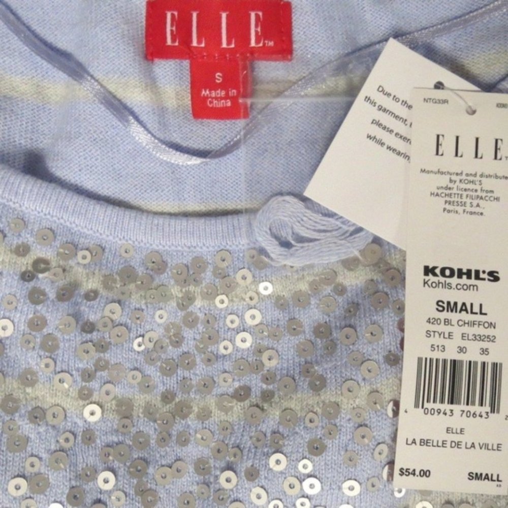 Elle Stripe Sequin Round Neck Long Sleeve Sweater Size S Blue Pullover Coquette‎